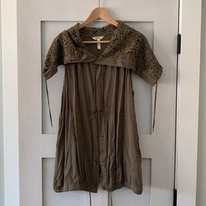 Matilda Jane army green vest with pockets and lace details. Size medium